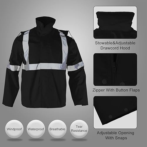 Miniatura 2 de BLKNIGHTER High Visibility Rain Jacket Waterproof for Men Class 3 Hi Vis Safety Rain Suit Jacket and Pants