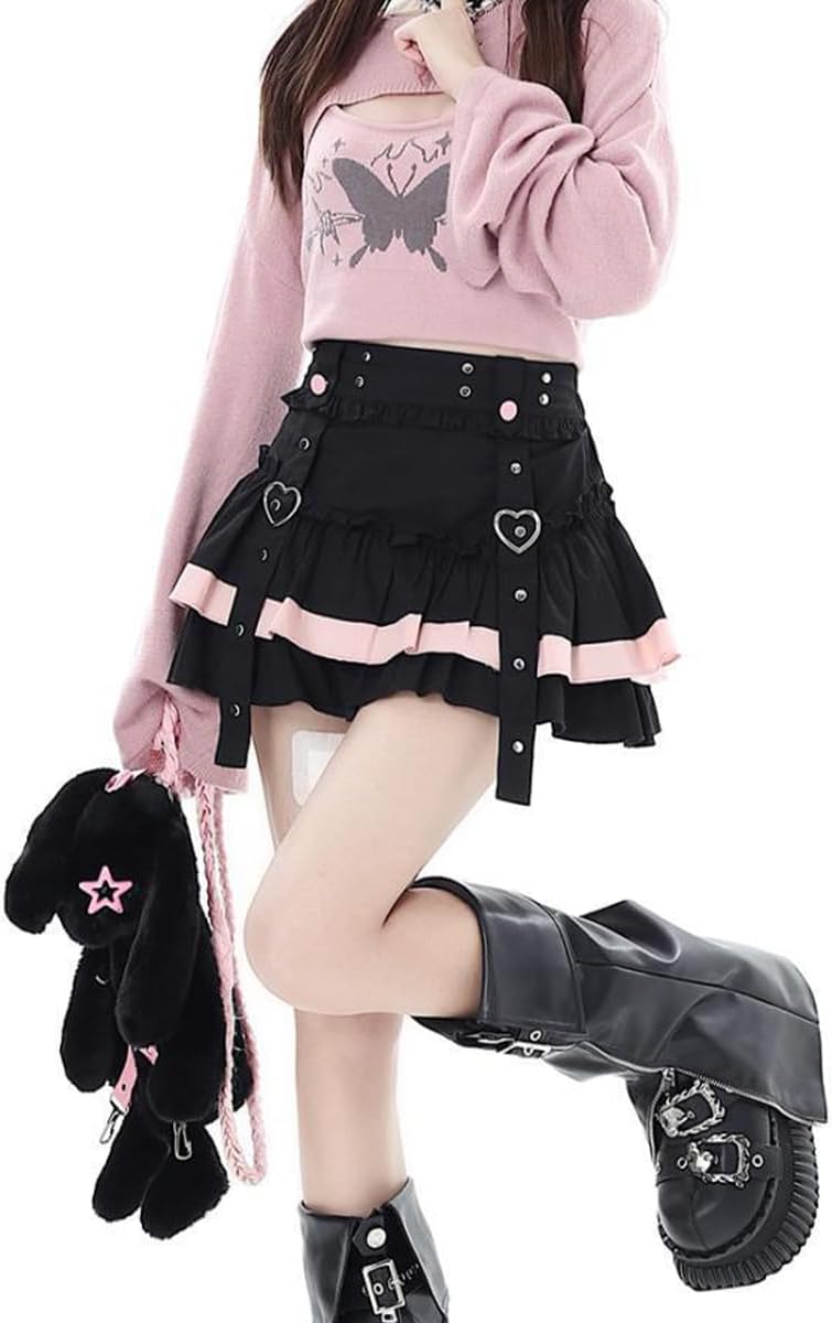 Women's Casual Fashion High Waist A-line Mini Skirt Y2K Cute Suspenders Decoration Splicing Pleated Skirt - Image 7