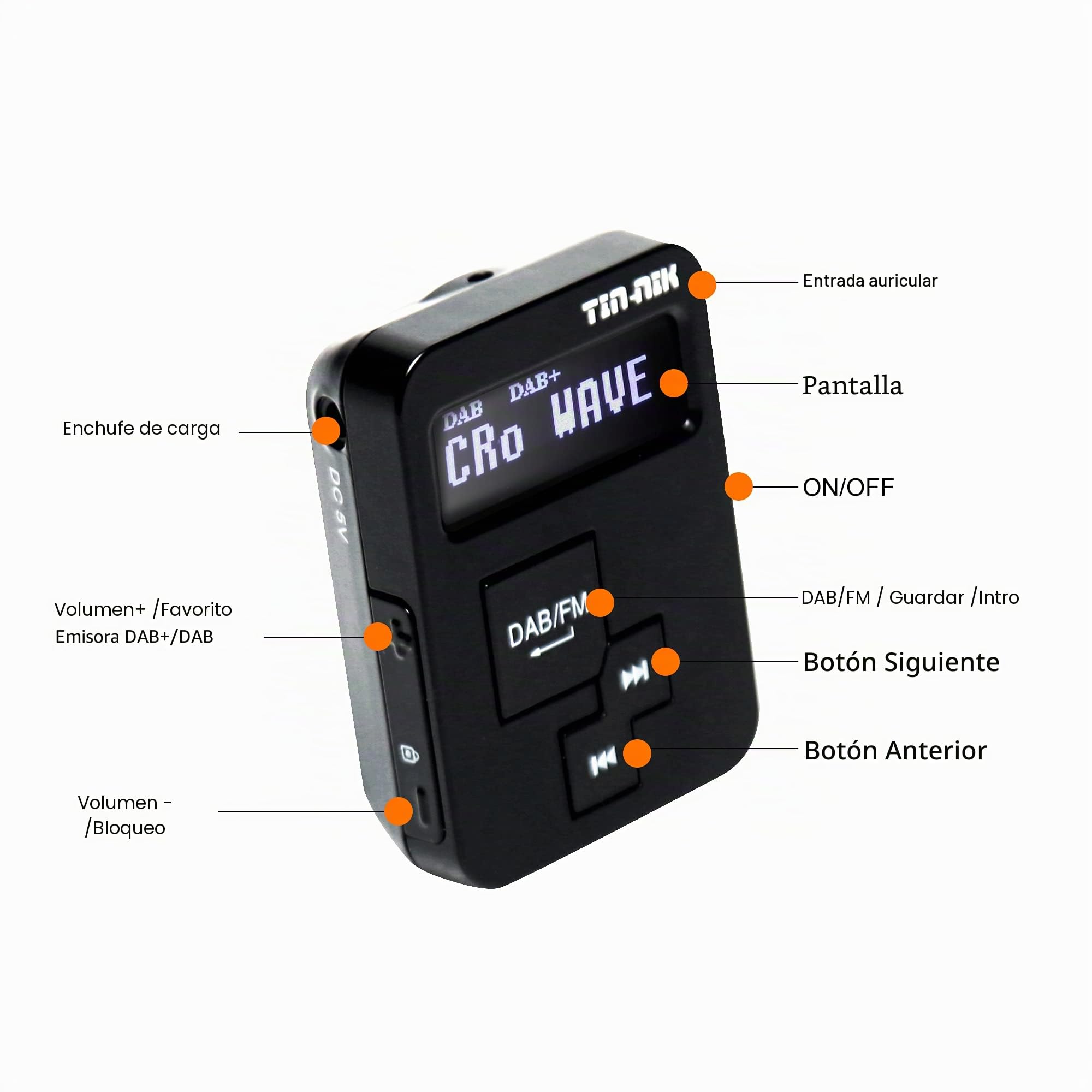 Tin-Nik DAB-379 Radio DAB digital portátil, DAB+/DAB/FM Mini Radio – Radio DAB de bolsillo para deportes caminar, correr o andar en bicicleta, batería recargable, auriculares estéreo incluidos