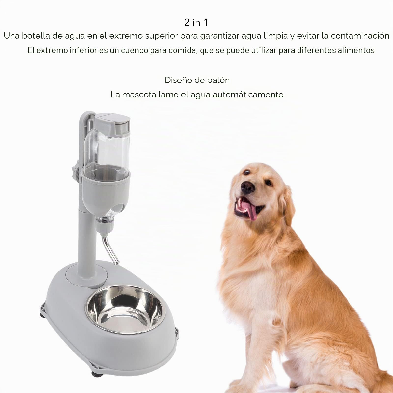 VBESTLIFE Cuenco Dispensador de Agua de Pie para Mascotas, Cuenco de Pie con Poste Desmontable Que Alimenta Automáticamente la Altura del Agua Ajustable, con Almohadilla Antideslizante