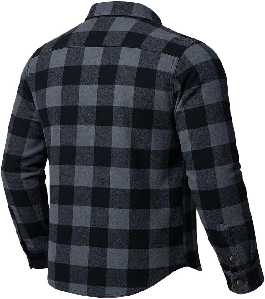 Jackets 4 Bikes PERFORMER Armored Motorcycle Flannel Shirt for Men – CE Armor, Hidden Utility Pockets Ventilated Flannel Gray L