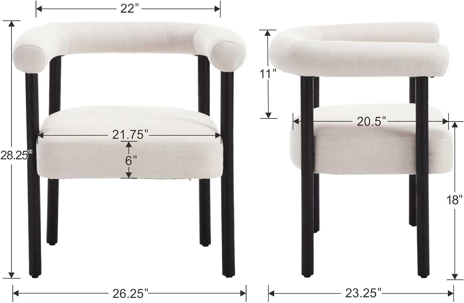Mid Century Modern Barrel Dining Chairs Set of 2, Upholstered Kitchen & Dining Room Chairs with Arms, 21.75" Wide Linen Accent Chairs Side Chairs for Kitchen Living Room Bedroom, Beige