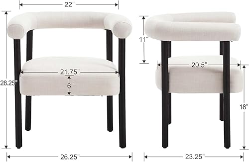 Miniatura 9 de Juego de 2 sillas de comedor de barril modernas de mediados de siglo, sillas tapizadas de cocina y comedor con brazos, sillas decorativas de piel