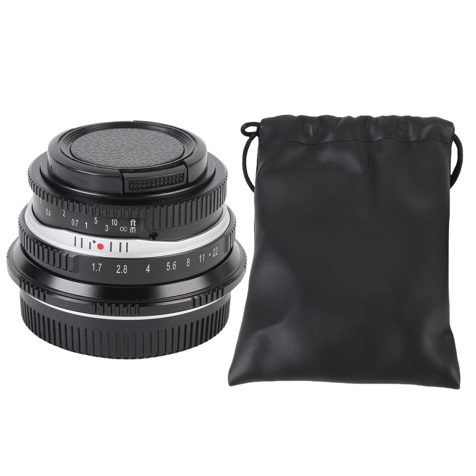 Ręczny Obiektyw Aparatu 25 Mm F1.7, Obiektyw z ręczną regulacją Ostrości o Dużej Przysłonie i przednią pokrywką, do Aparatu Bezlusterkowego G1 G3 G5 G6 G7 M4 3 z Mocowaniem 3 (BLACK)