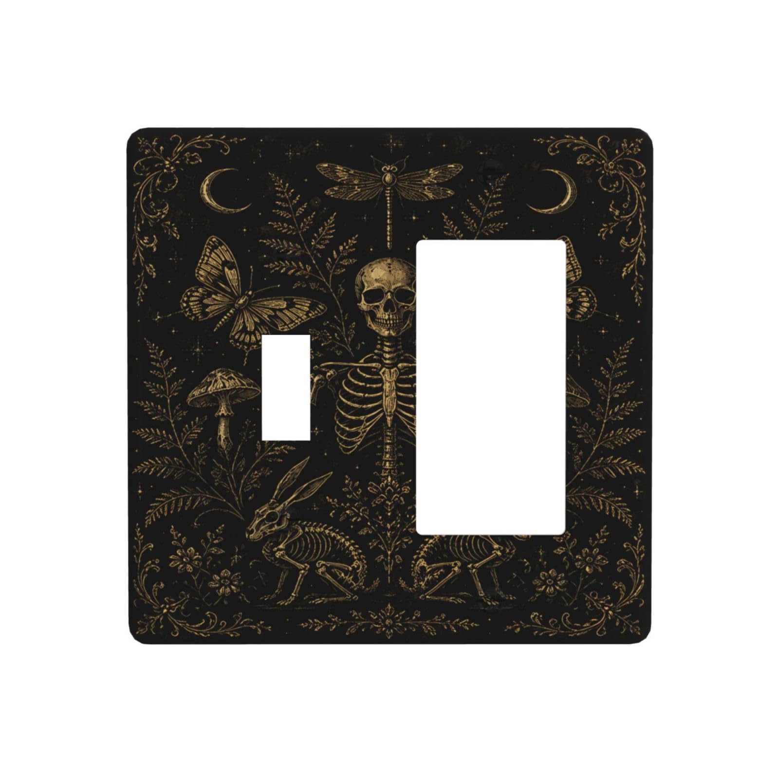 Xuejiaku Decorative Outlet Covers Vintage Gold Botanical Skeleton Gothic 2-Gang 1-Gang Wall Plate Single Toggle/Rocker Light Switch Covers Dark Academia Gothic Receptacle Gfci Switchplate Home Decor