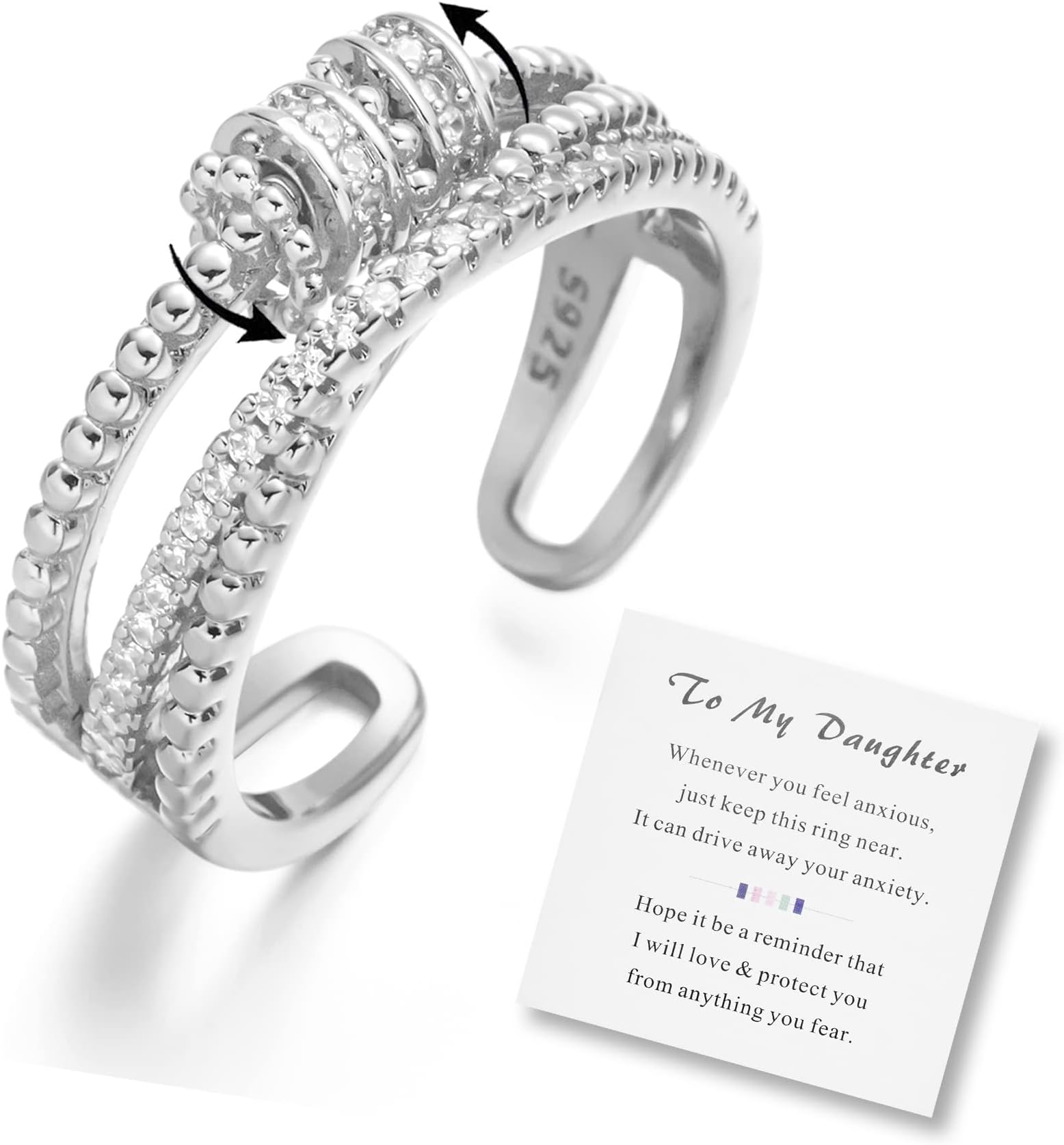To My Daughter - Fidget Ring Anxiety Meditation Ring for Women Ring with Beads Spinner Adjustable Swivel Ring Fidget Jewelry Gift For Daughter Stepdaughter