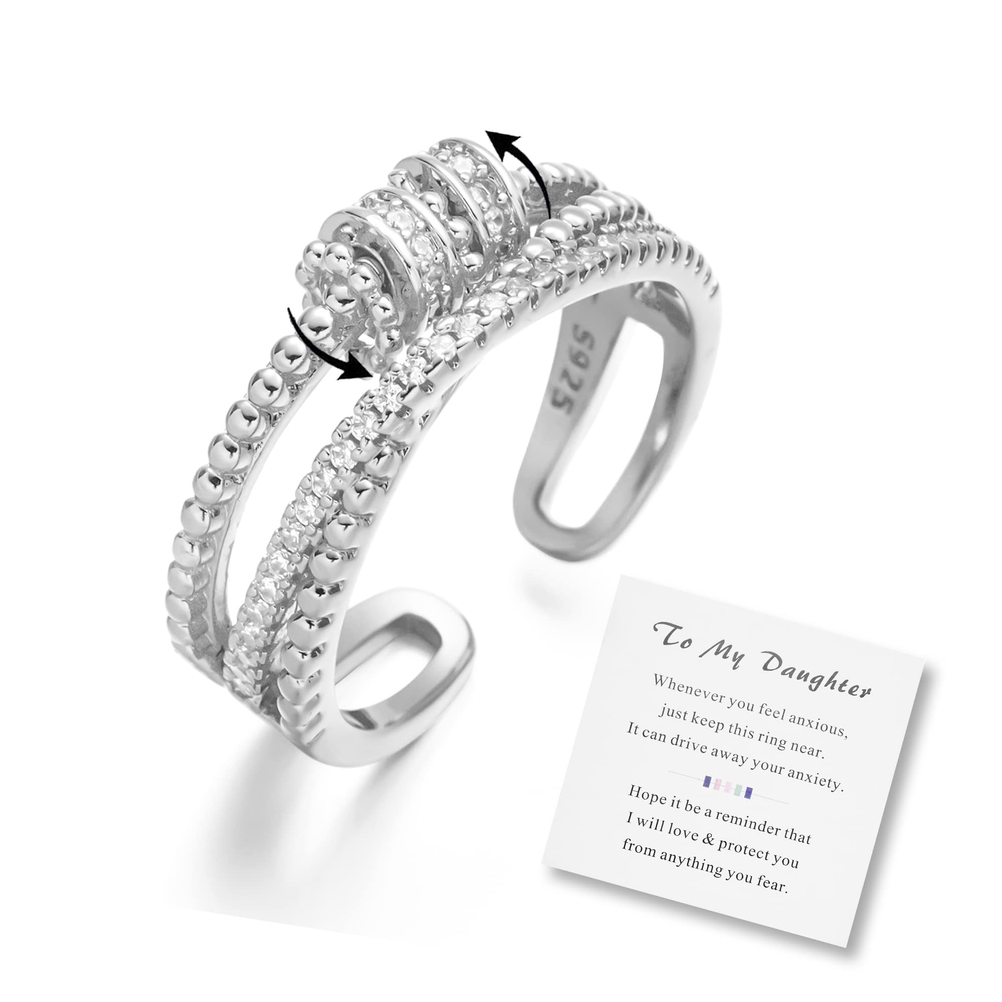 To My Daughter - Fidget Ring Anxiety Meditation Ring for Women Ring with Beads Spinner Adjustable Swivel Ring Fidget Jewelry Gift For Daughter Stepdaughter