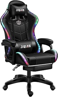 Computer Gaming Chairs Video Game Chairs LED Light Ergonomic Office Massage Chair Lumbar Support and Adjustable Back Bench Secure Handrail Latex Cushion