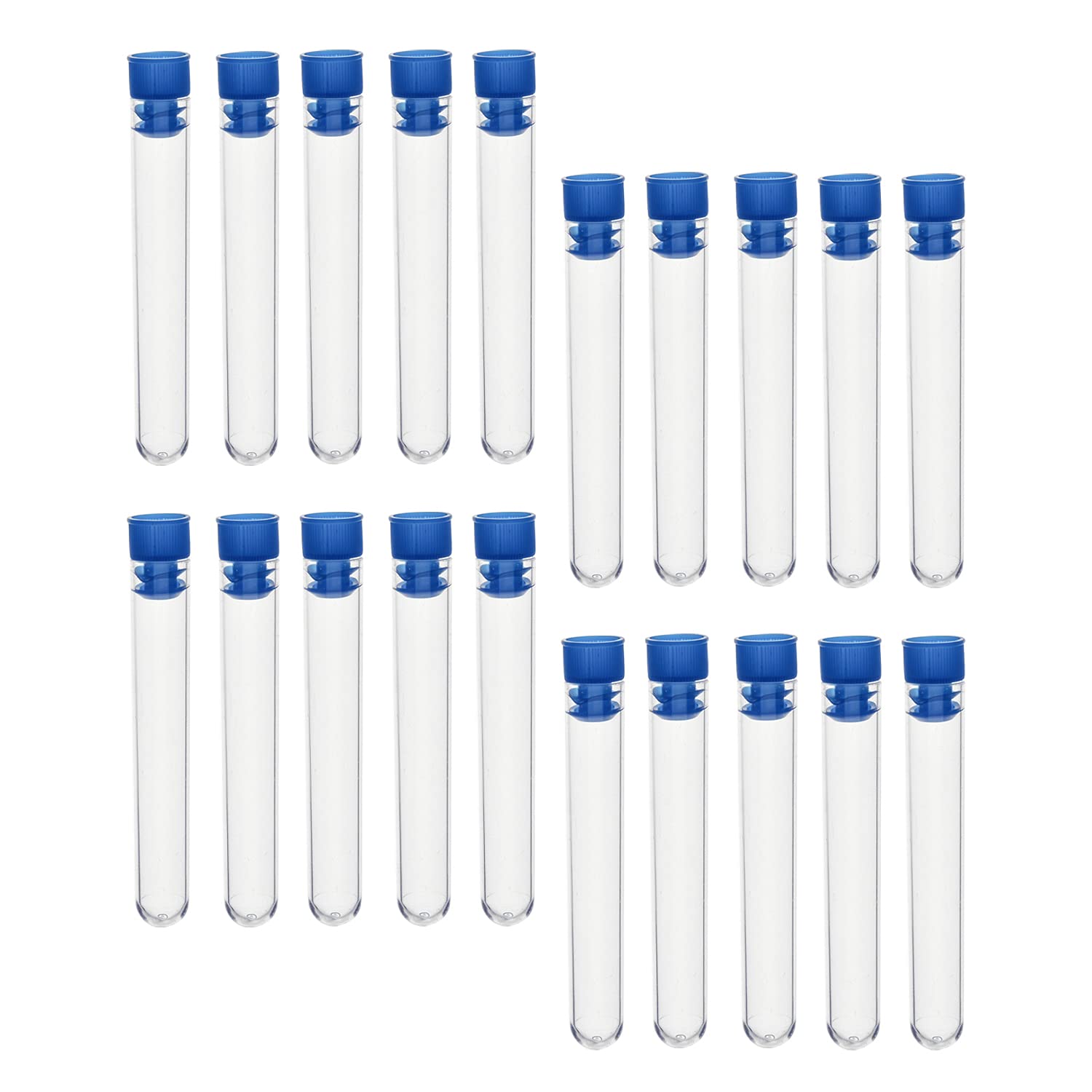 200Pcs Test Lab Tubes, Bettomshin 16x100mm/0.63x3.94" Transparent Plastic Test Tube, Mini Storage Container Tube with Blue Pipe Cap Propagation Tubes for Plant Propagation Scientific Testing