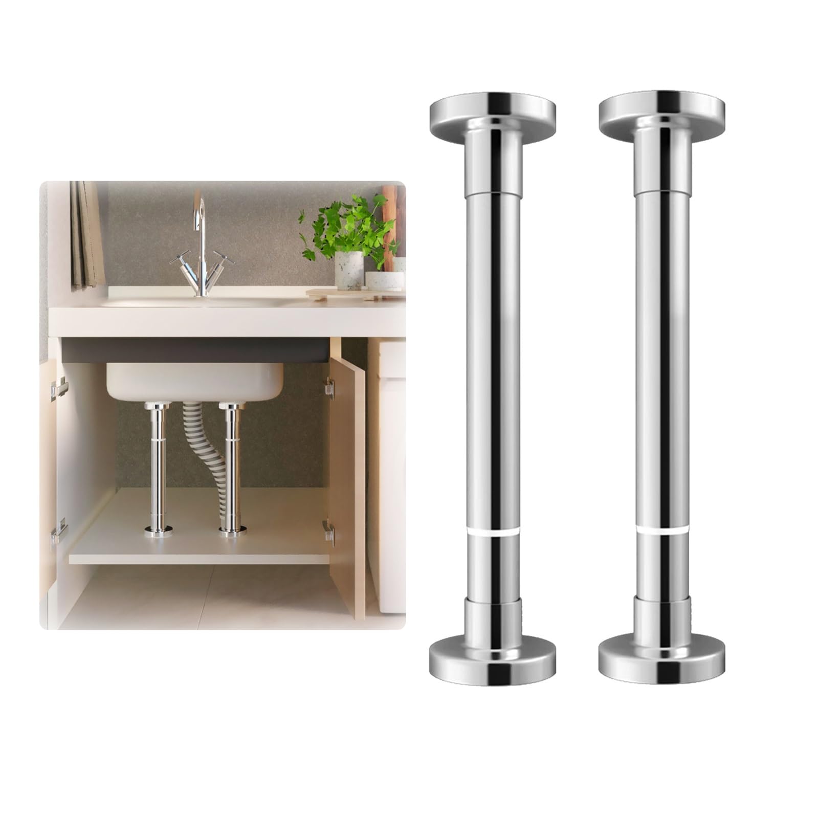 Patas Ajustables de Acero Inoxidable para fregaderos, aptas para fregaderos bajo encimera, Varillas de Soporte de Alta Resistencia de 240 kg, Paquete de 2 Unidades, Soportes de 50-75 cm (19,