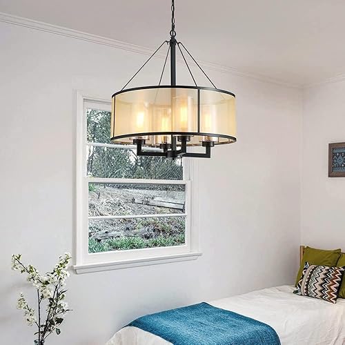 Miniatura 9 de 23018 Lámpara de araña moderna de bronce antiguo con 4 luces doradas, lámpara colgante de red para comedor, sala de estar, dormitorio, cadena