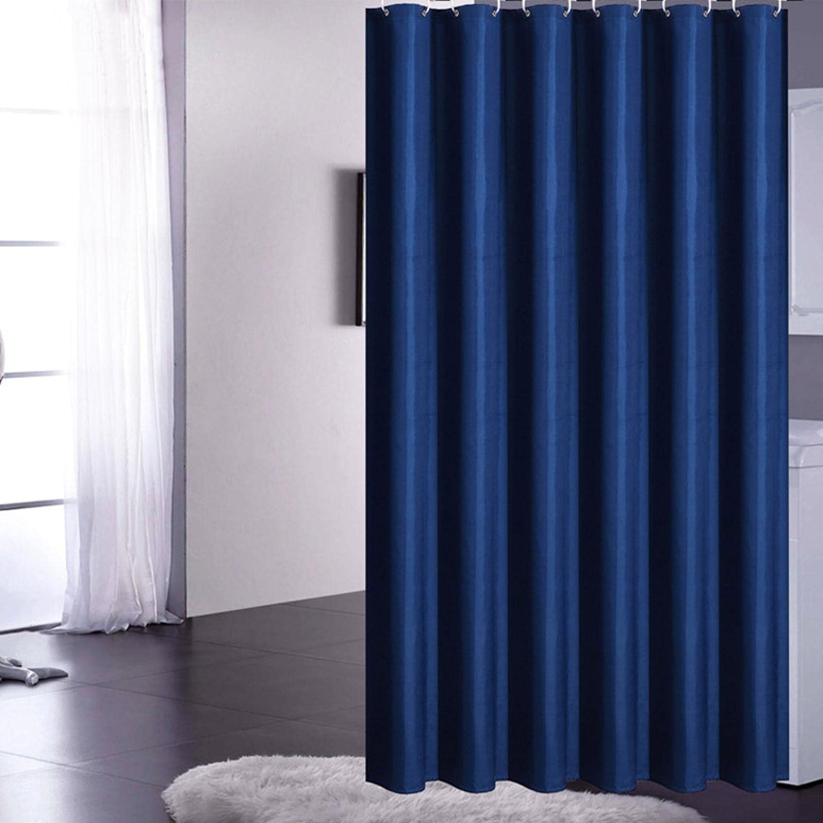 F&Y Premium zwart douchegordijn met standaard maat, inclusief haken, waterdichte stof badkamer bad douchegordijn voering, elegante gordijnen douche voor woondecoratie (200 x 180 cm