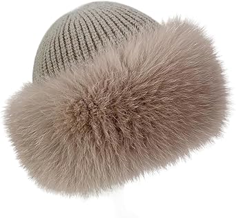 Women Faux Fur Trimmed Winter Fashion Hat Knit Furry Hats Thickened Warm Ski Hat