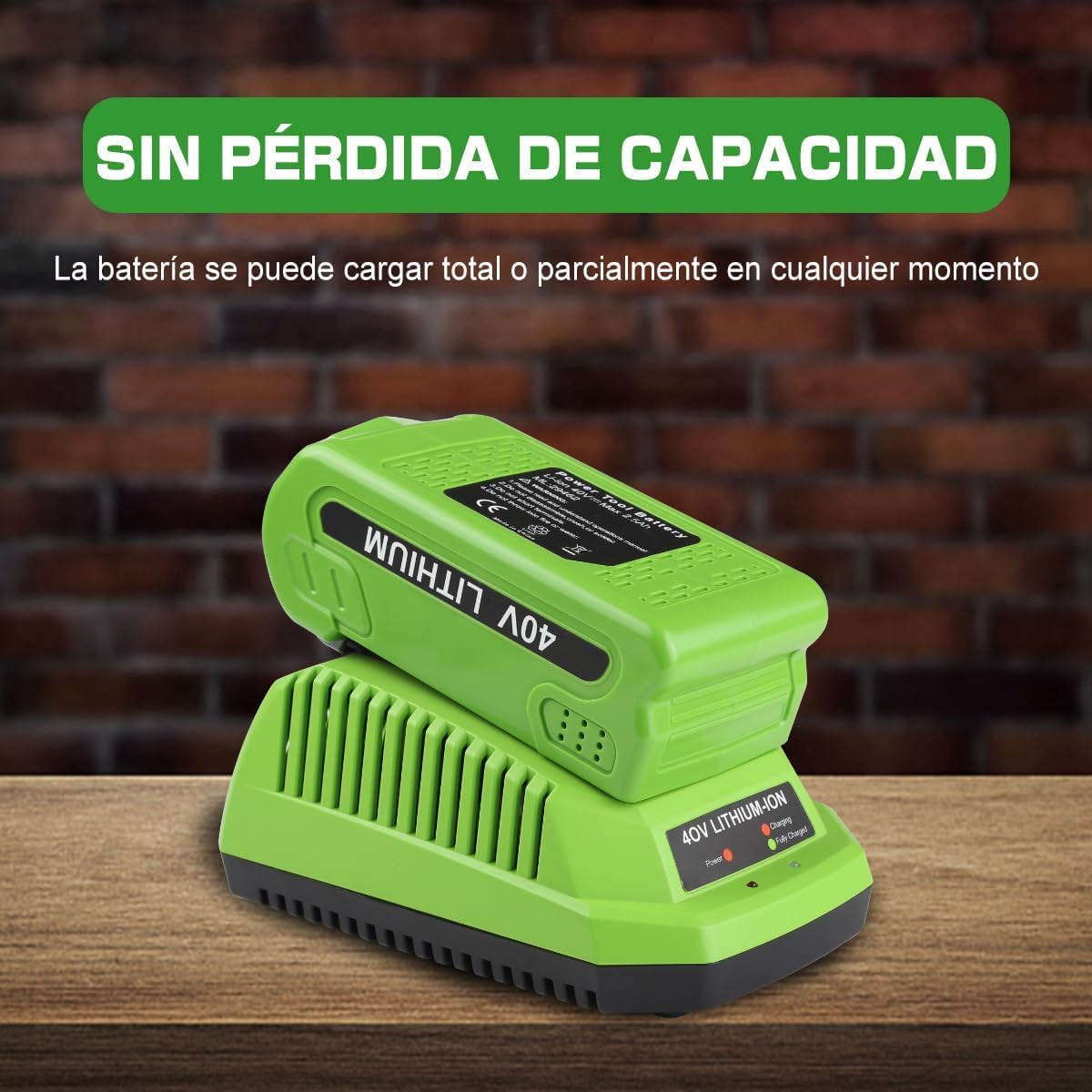 40V 2.5Ah Batería de Repuesto para batería Greenworks 40V G40B25 con Cargador 2A 40V Reemplazo para Cargador Greenworks 40V G40C