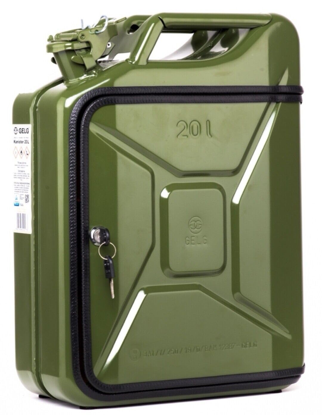 20L Kanister Bar inkl. 3 Whisky Gläser- Jerrycan 4 Herausnehmbaren Fächern Grüner Metall Mobile Bar Geburtstagsgeschenk für Männer, Abschließbarer Minibar - Größe: 36x46x18cm