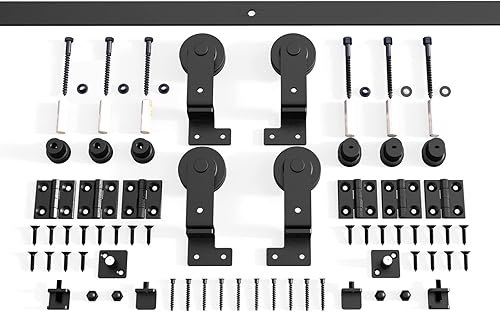 Miniatura 6 de Kit de herrajes para puerta de granero plegable de 48 pulgadas4 pies, kit de riel de rodillos resistente para 4 puertas montado en la parte