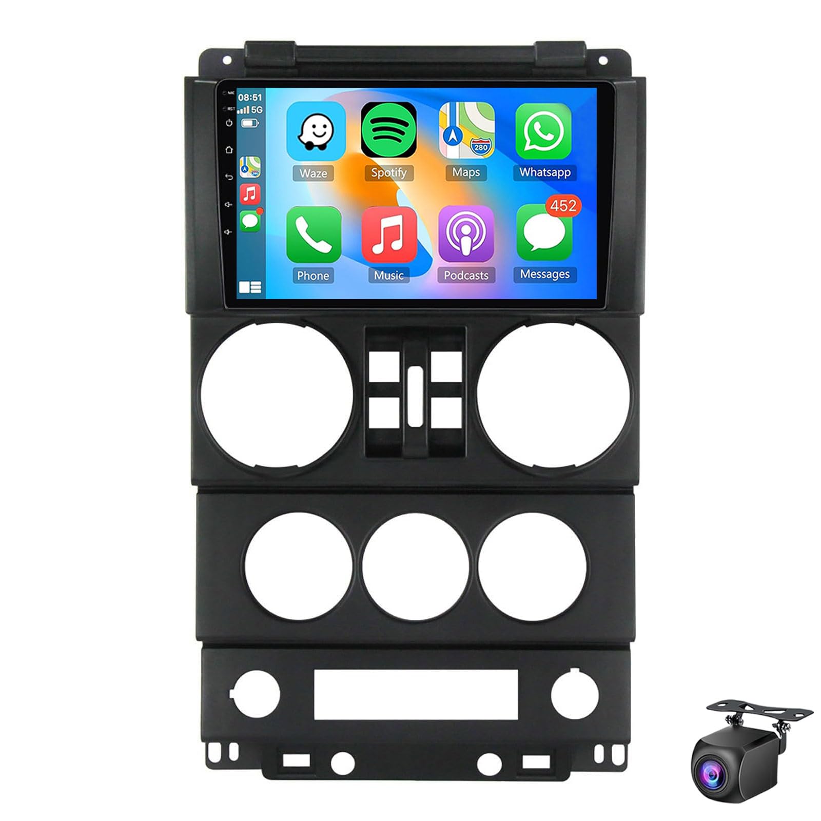 9 Inch Android 15 Car Stereo For Jee-p Wrangler Rubicon 2008-2010 With Wireless CarPlay Android Auto Touch Screen Radio Bluetooth GPS Mirror Link EQ WiFi SWC FM RDS + AHD Bac(Size:4Core 2+32G,Color:A)