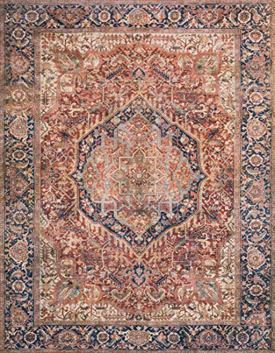 Loloi Layla Collection LAY-08 Red/Navy 7'-6" x 9'-6" .13" Thick Area Rug, Soft, Durable, Vintage Inspired, Distressed, Low Pile, Non-Shedding, Easy Clean, Printed, Living Room Rug
