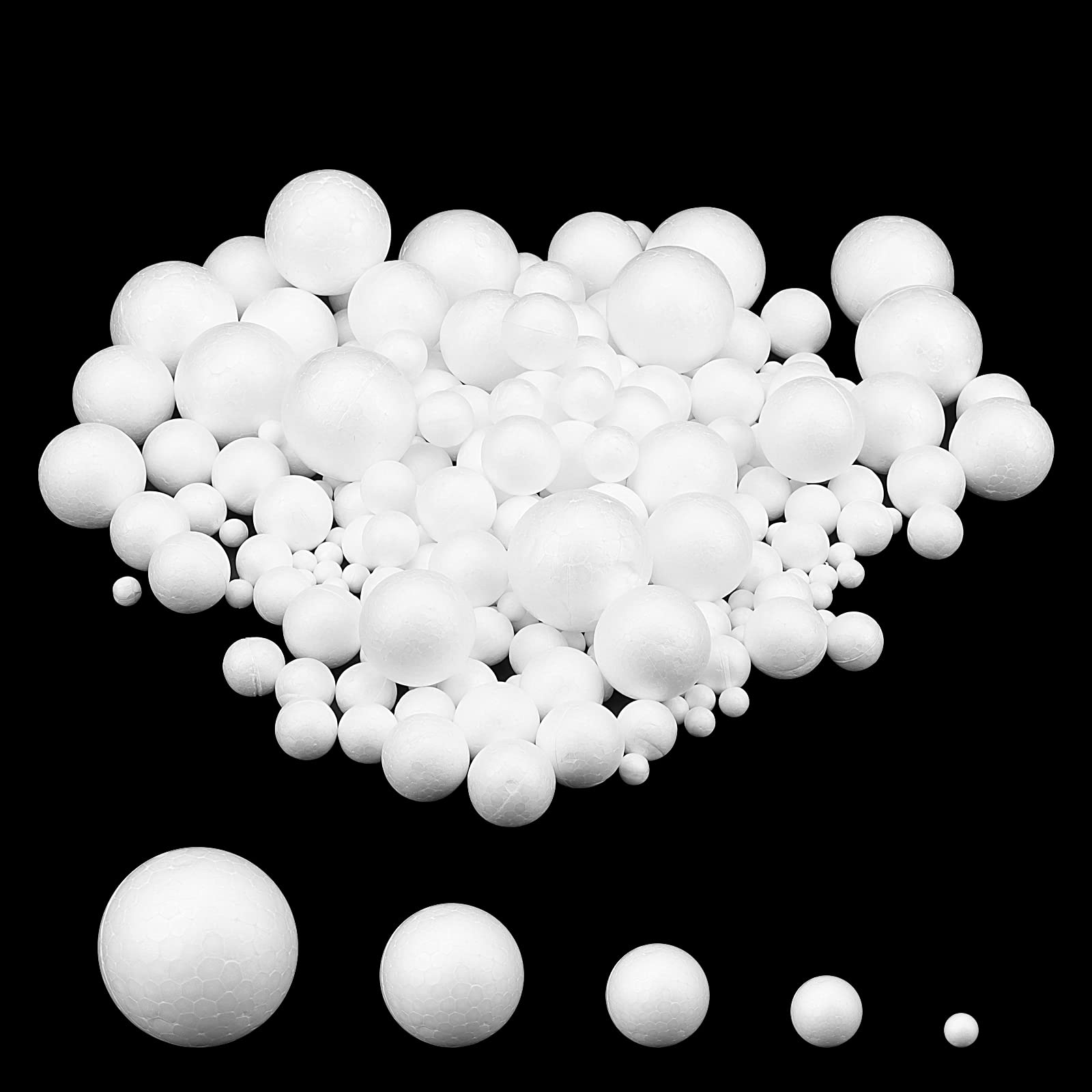 MUKCHAP 340 Pieces 5 Sizes White Foam Balls, Polystyrene Craft Foam Balls for DIY, Party Wedding Decorations, Diameter 1cm 2cm 3cm 4cm 5cm