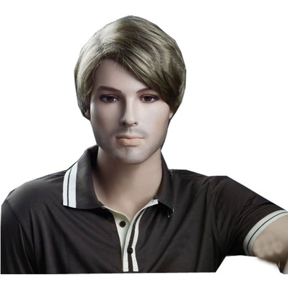 MELADY Flaxen Short Straight Synthetic Men Hair Replacement Wigs