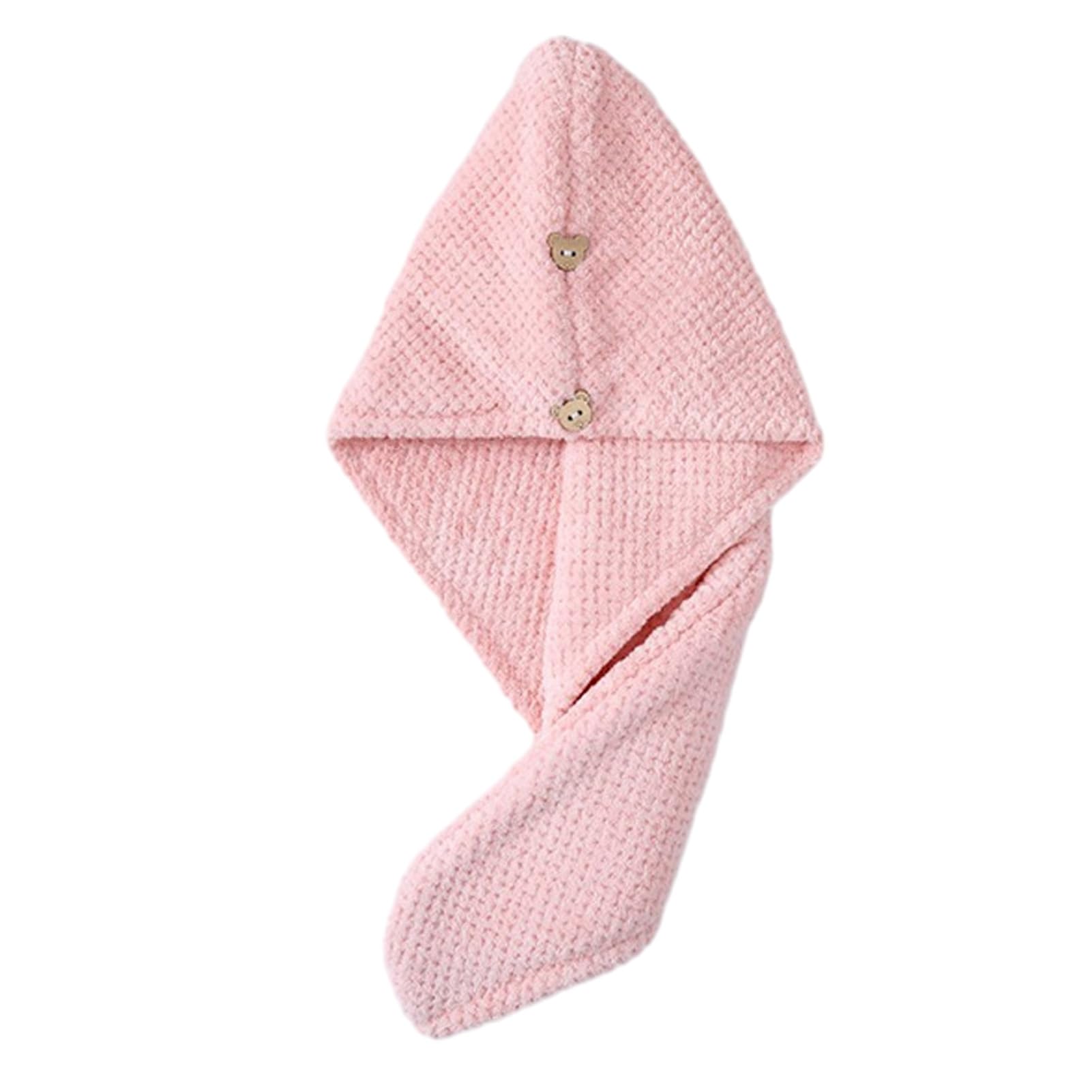 bayicie Hair Drying Towel with Button, Super Absorbent Coral Fleece Hair Towel, Skin-friendly Bath Turban for Women, Comfortable Hair