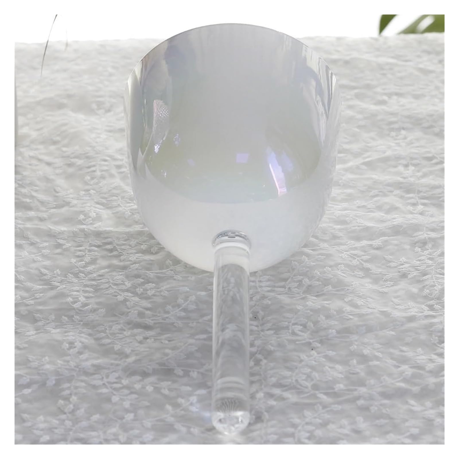 Kristall-Klangschalen-Set, 432 Hz perlweißer Griff for Yoga-Meditation, Klangheilung, Klangschale in Quarzchakra-Farbe mit Schlägel(6 inch E4 note)