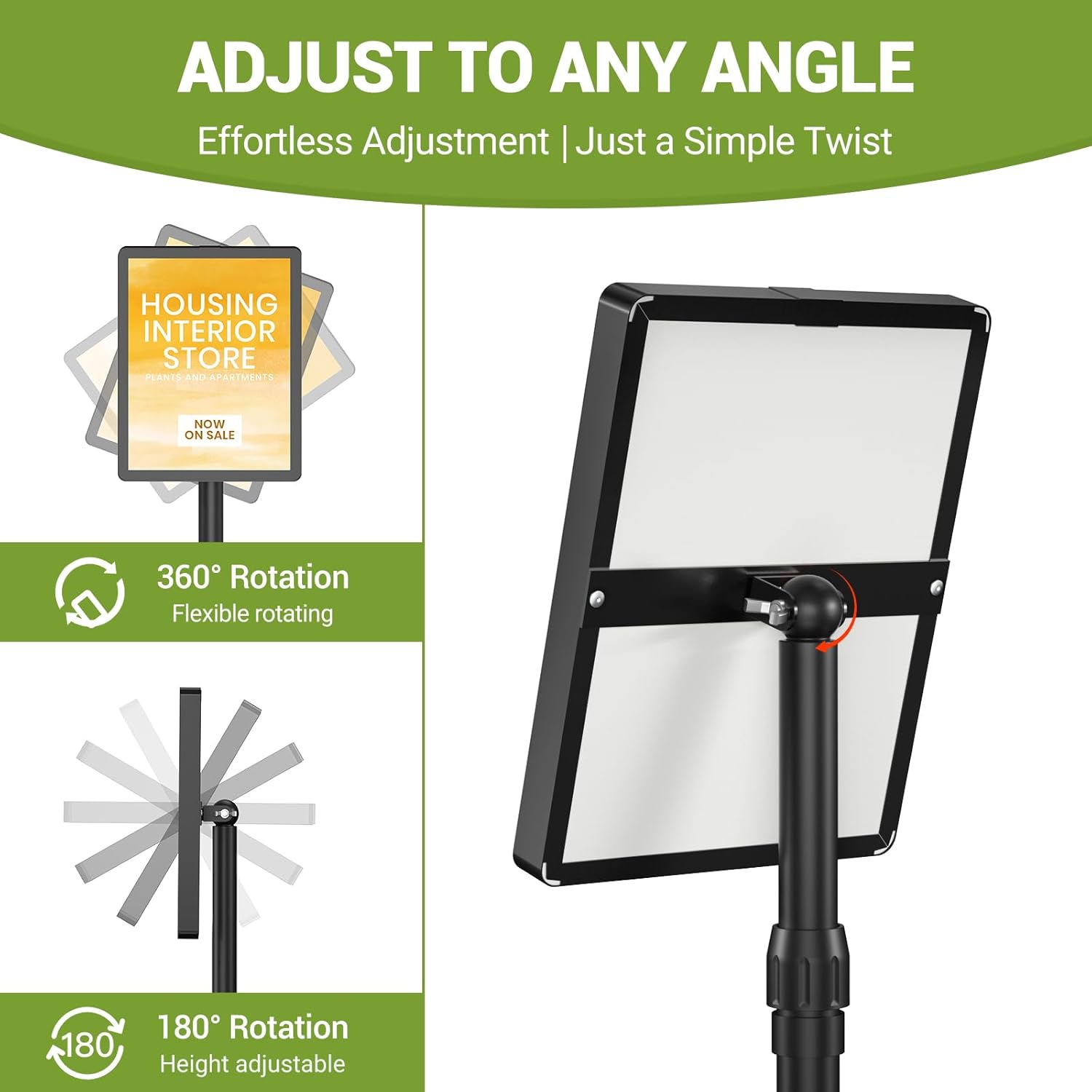 Sign Holder Stand Adjustable Sign Stand 8.5 x 11 Inches Floor Standing Sign Holder Snap-Open Frame 360° Rotating signage stand for Restaurant, Business, Shopping Mall - Image 4