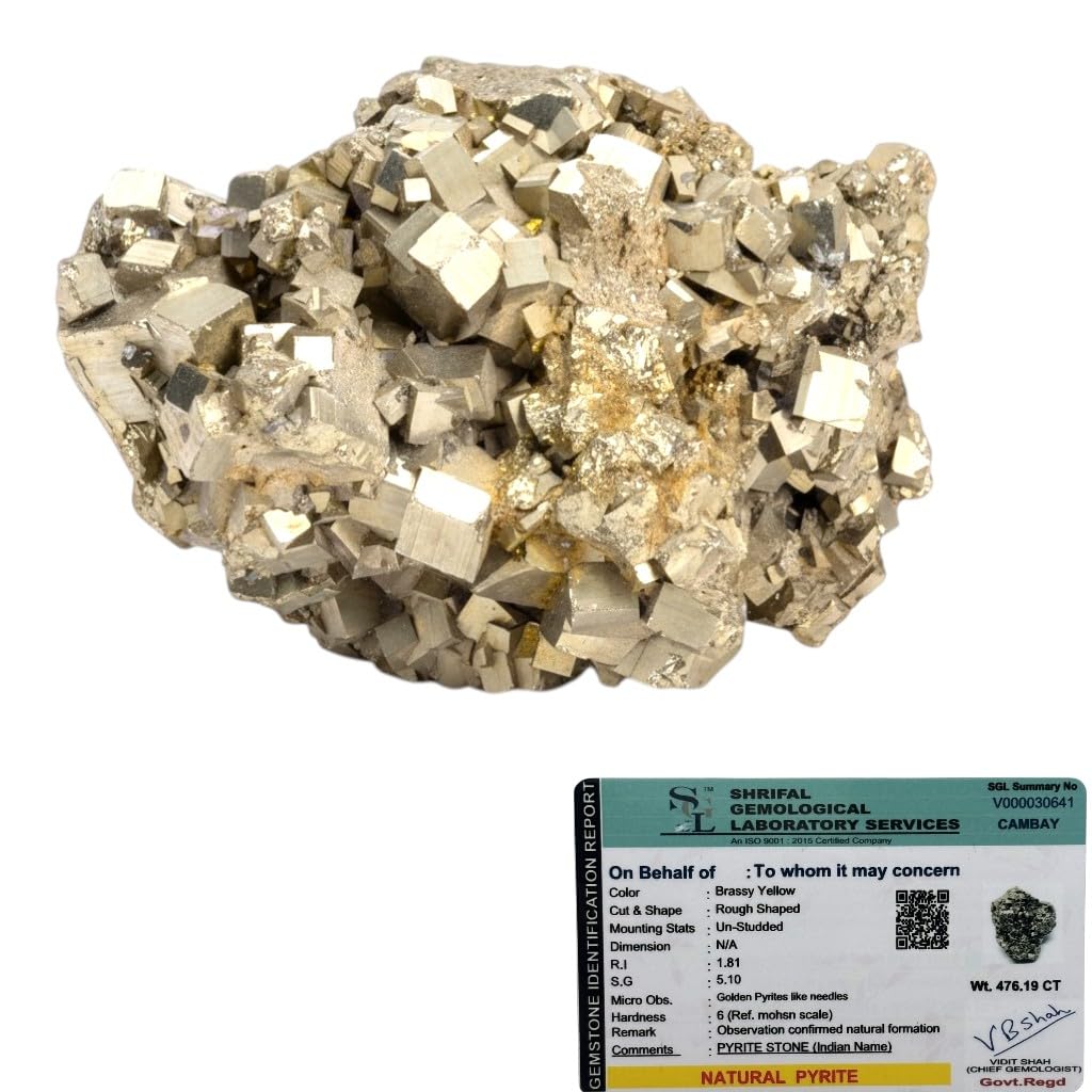 Pyrite Stone Original Certified Crystals Raw Rough from Peru Used for Bussiness Luck, Wealth, Abundence, Vastu and Reiki Approx weigh 30 to 40 Grams.
