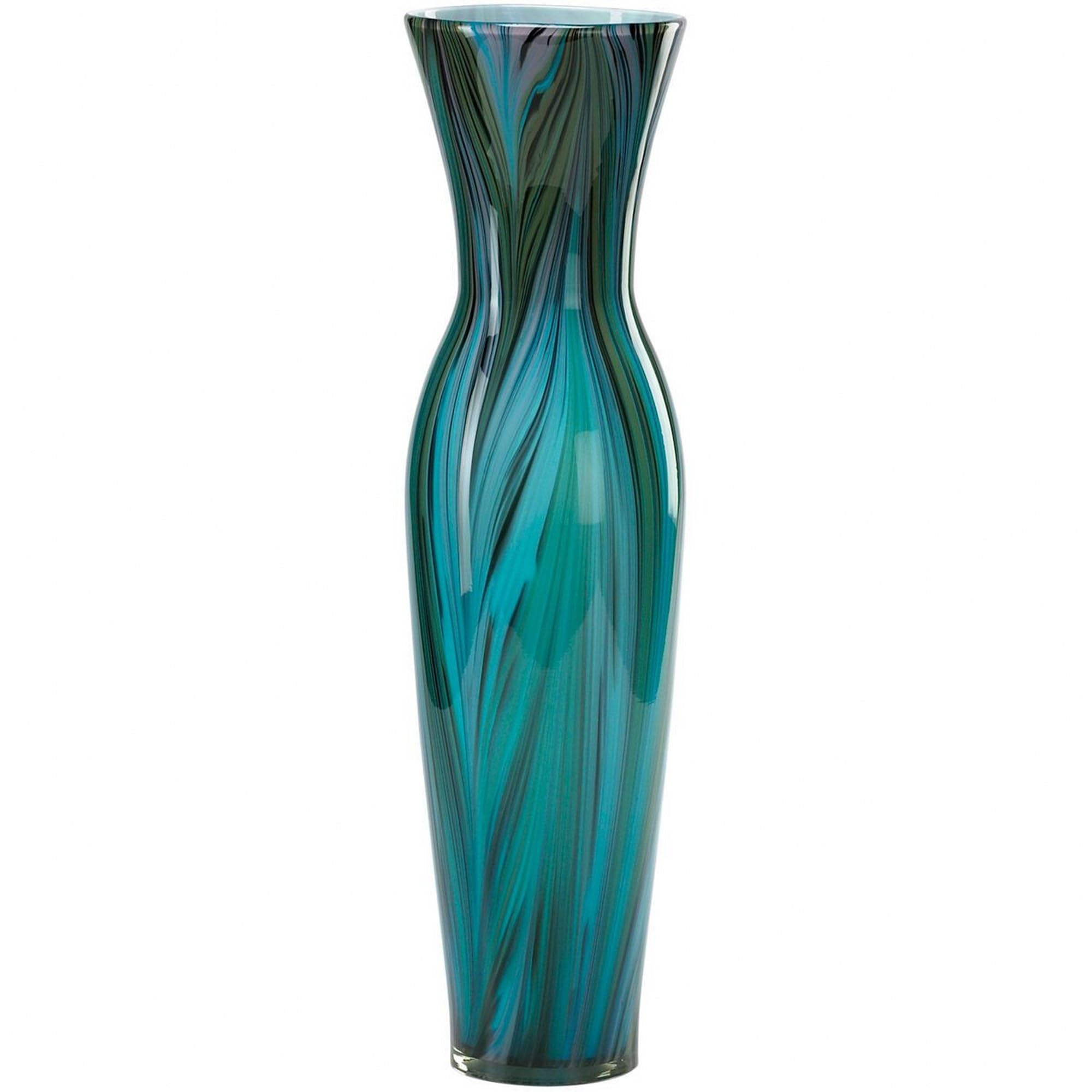Multi Colored Blue 23In. Tall Peacock Feather Vase