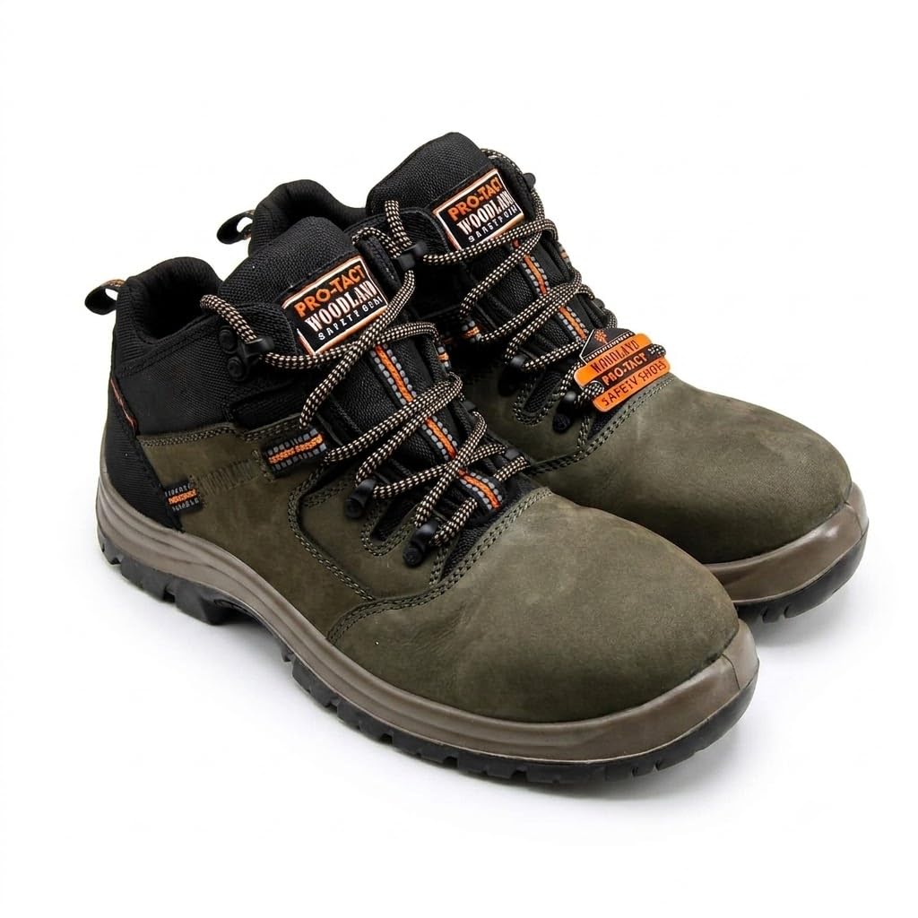 Woodland Armour Leather Safety Shoes for Men | Oil Resistant Safety Shoe with Anti Slip Grip | Lightweight, Antistatic PU Double Density with Composite Toe | Olive Green (6 UK, 40 EU)-picture-10