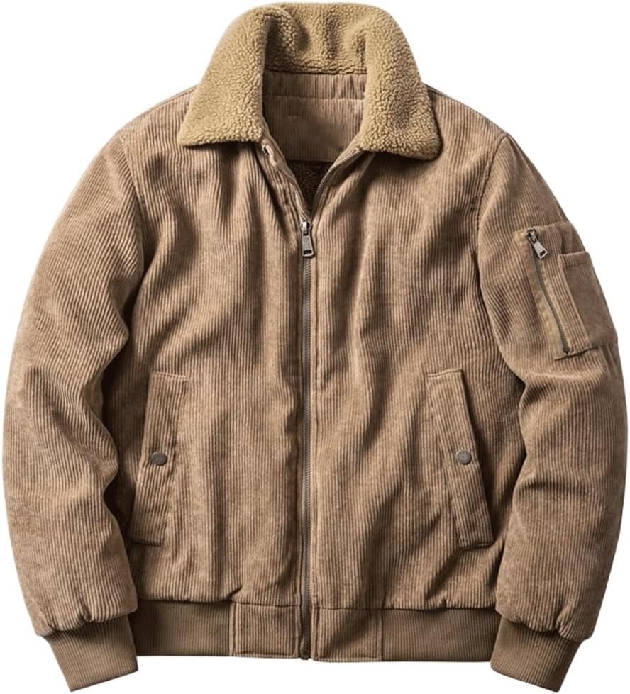 Winter Men's Cotton Jacket with Plush Oversized Casual, Corduroy
