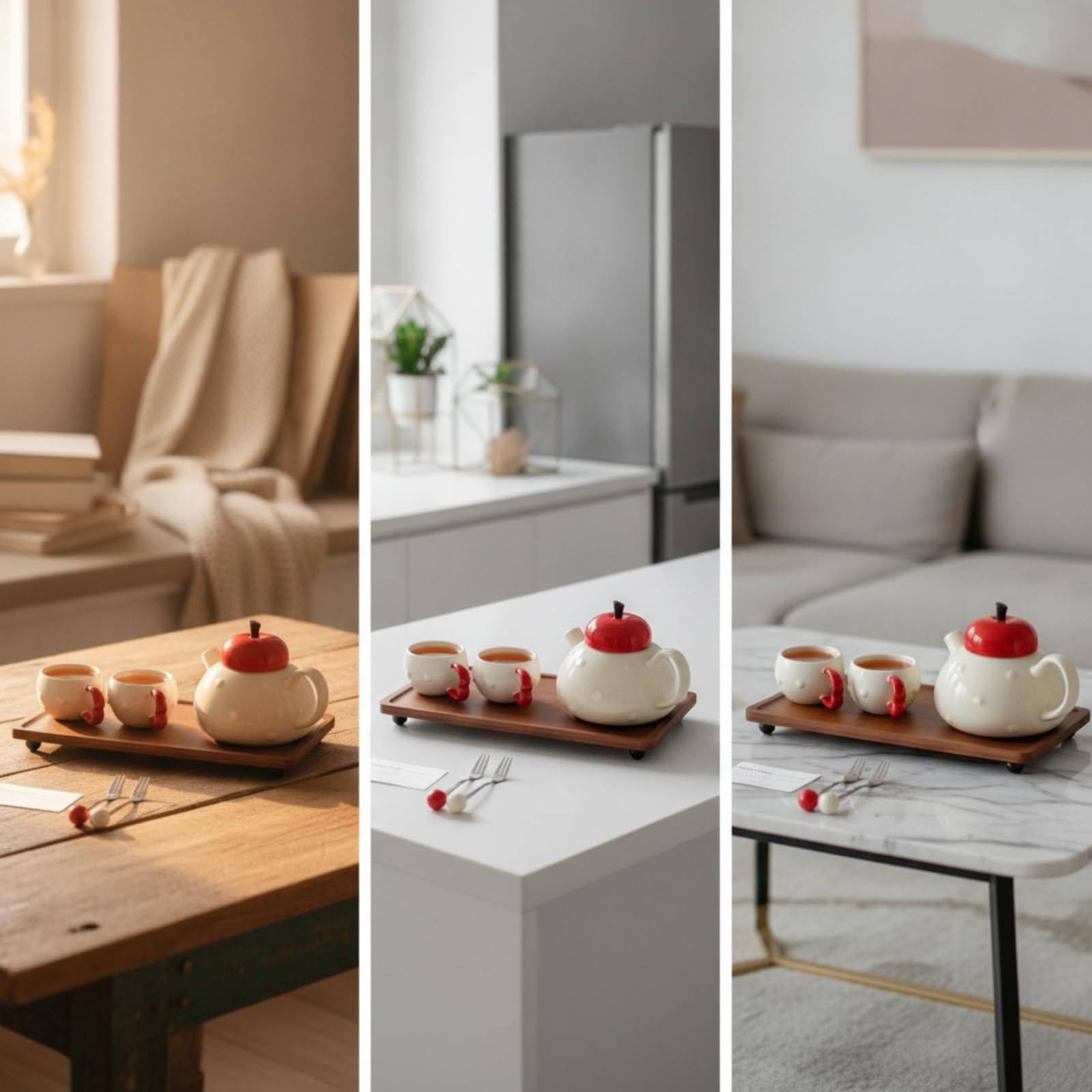 Baoblaze Set da Tè in Cerca Elegante Teiera con Tazze Moderno Stoviglie per Tavola, Con Vassoio