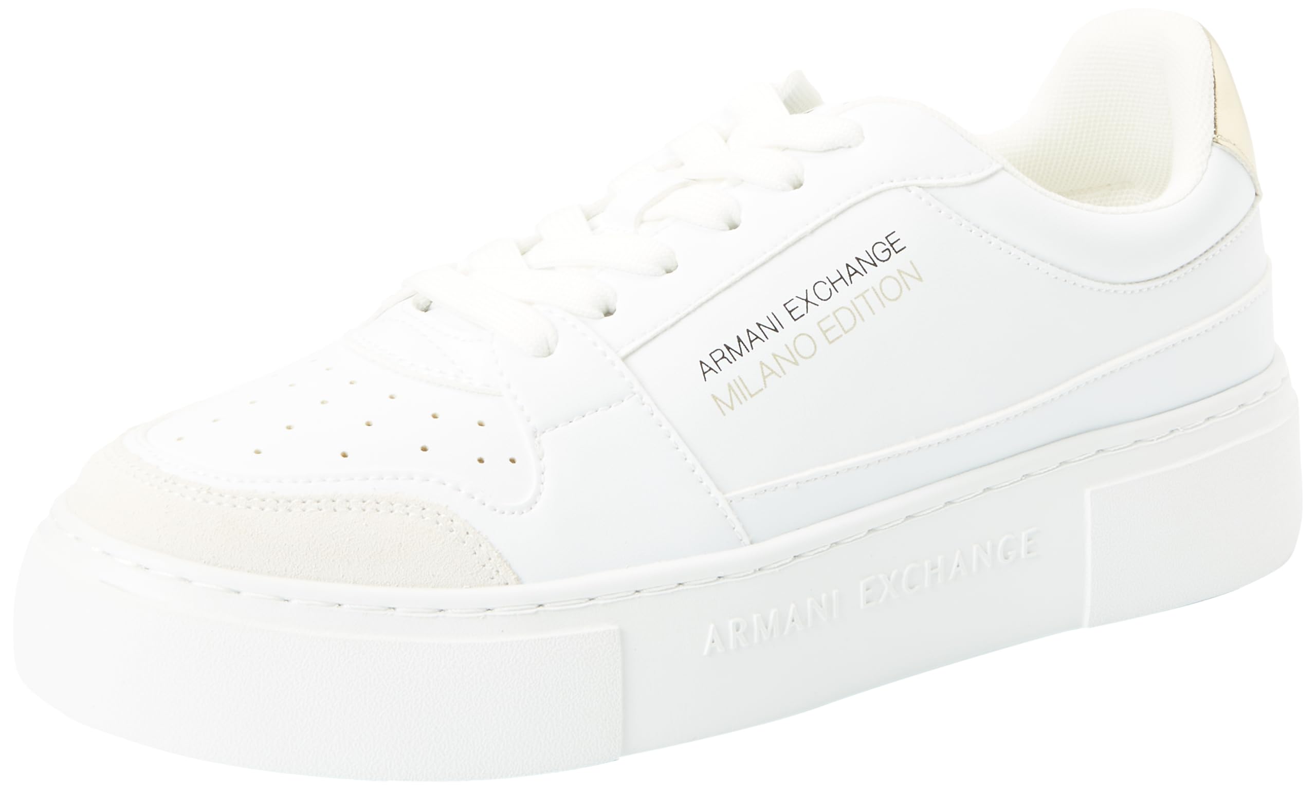 Armani Exchange Women's Kurt, Milano Edition, Gold Detail Trainers, Op White Gold, 8.5 UK