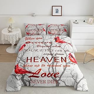 Cardinal Bird Comforter Set King Size Farmhouse Red Birds Bedding Set for Girls Boys Women Men Tree Branches Decor Comforter Nature Comforter with 2 Pillow Case Boys