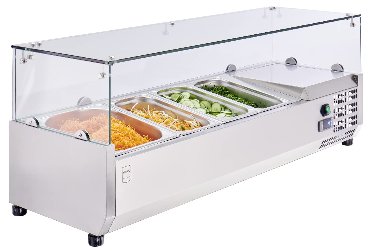 METRO Professional Mostrador Vitrina refrigeradora GHS1120, acero inoxidable/vidrio, 40 L, 5 espaciadores, plateado