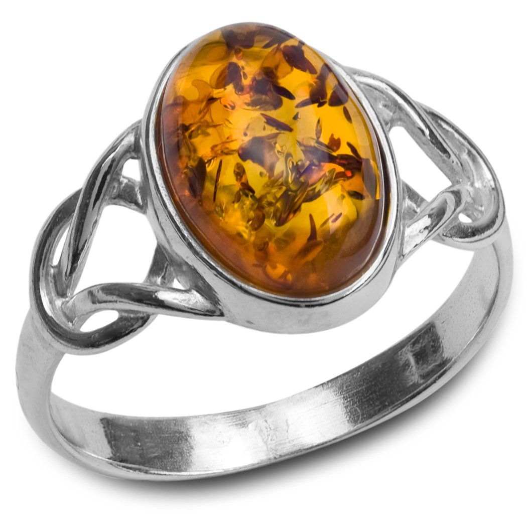 Ian and Valeri Co.Amber Sterling Silver Oval Celtic Ring