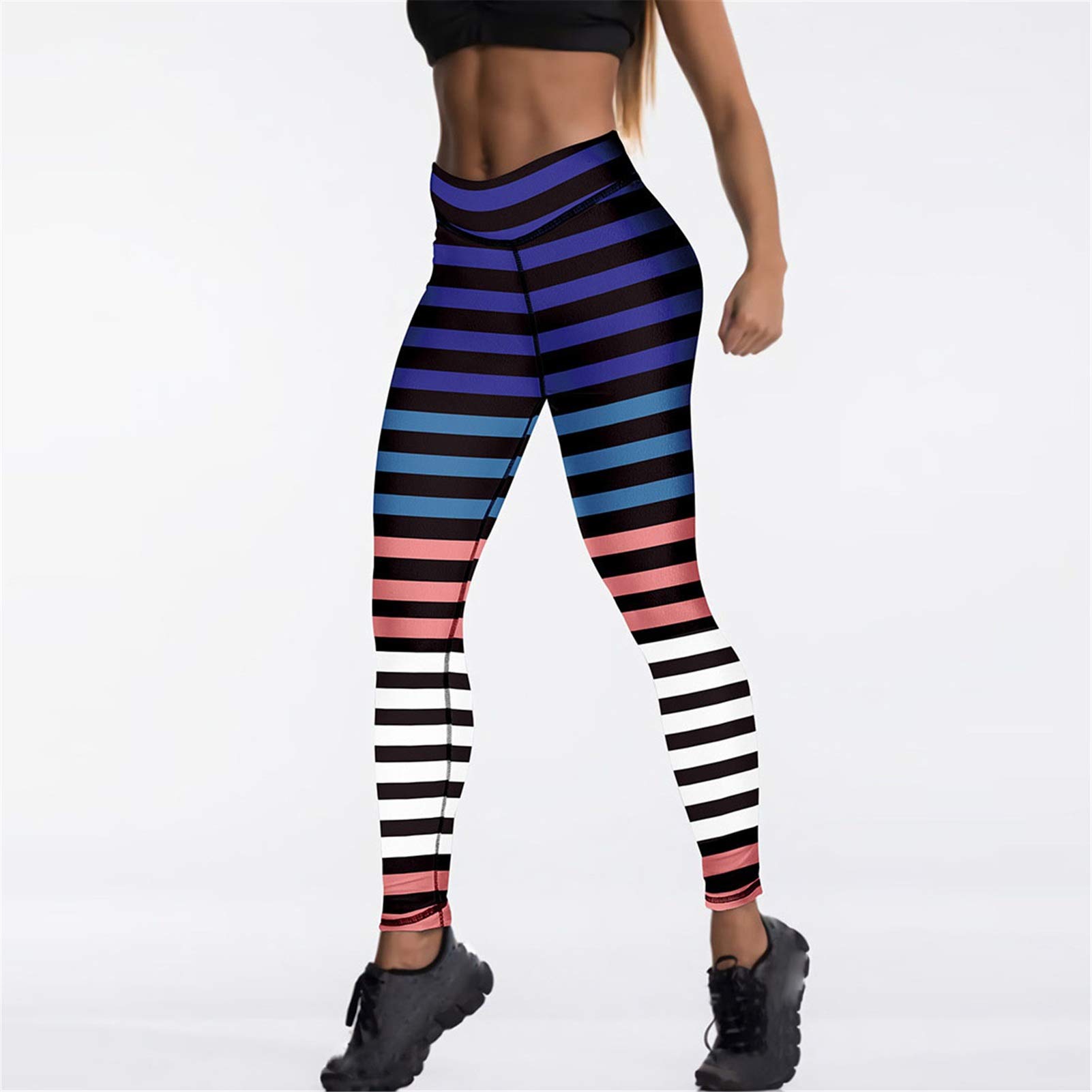 Femme Yoga Leggings Pantalons Entraînement, Stripe Femme Stripe Prises de contrôle à la taille High Tummy Lift Smoinny Leggings Skinny Casual Casual Pantalon de Yoga Entraînement Salle de fitness Coll