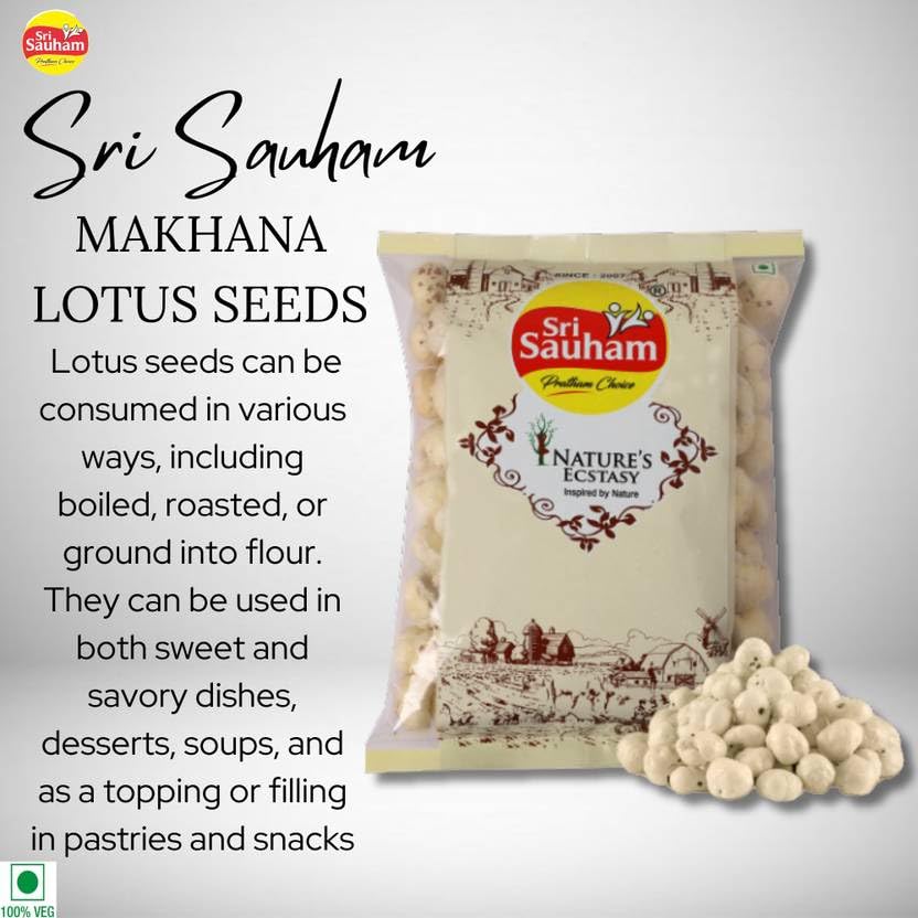 Image of Sri Sauham Premium 100% Natural Raw Makhana - 100 gm | Fox Nuts | Lotus Seeds | Rich in Calcium & Protein | No Added Artificial Flavours or Preservatives | Pesticide-Free & Gluten-Free