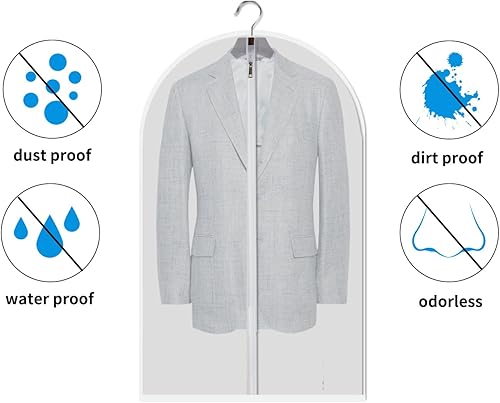 Miniatura 7 de MsKitchen Bolsas transparentes para ropa colgantes (juego de 12) para almacenamiento de armario, bolsa de plástico con cremallera para traje,