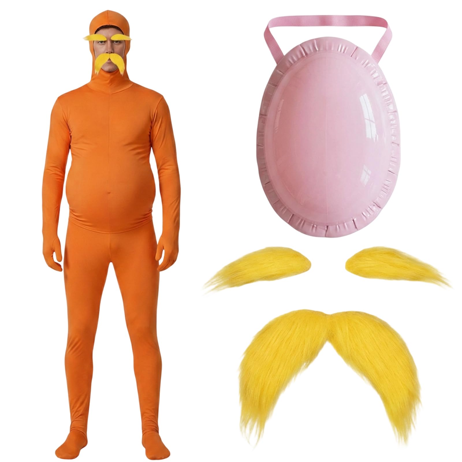 JaiZvt Orange Jumpsuit, 3PCS Set Halloween Costume Adult Costume for Women, Fancy Dress for Parties, Includes Eyebrows, Beard, and Belly for Various Occasions