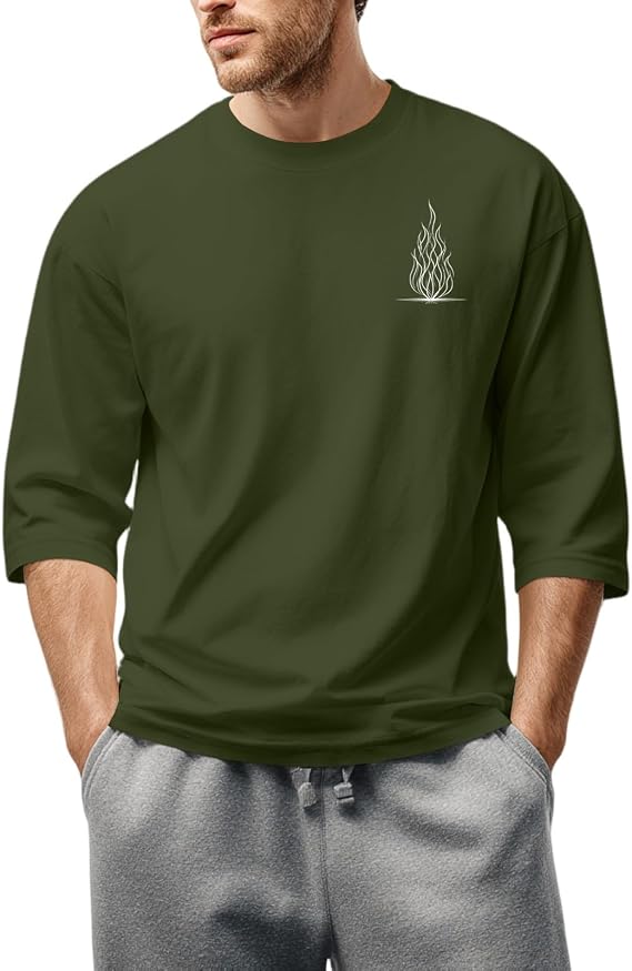 T Shirts for Men Casual Loose 3/4 Sleeve 2D Print Shirts Fashion Crewneck Graphic Tunic Comfort Blouses Trendy Tops