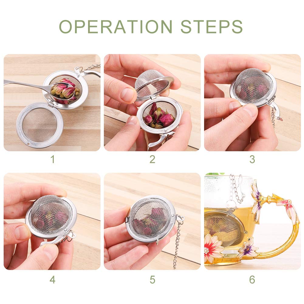 Mockery 6Pcs Tea Strainer Infuser Ball, Stainless Steel Mesh Tea Ball for Natural Tea & Seasoning Spices 3