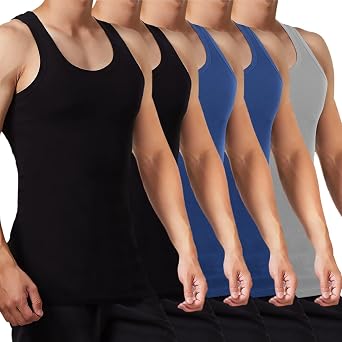 FALARY Mens Vest Tops Pack of 5 Tank Tops Fitted 100% Cotton