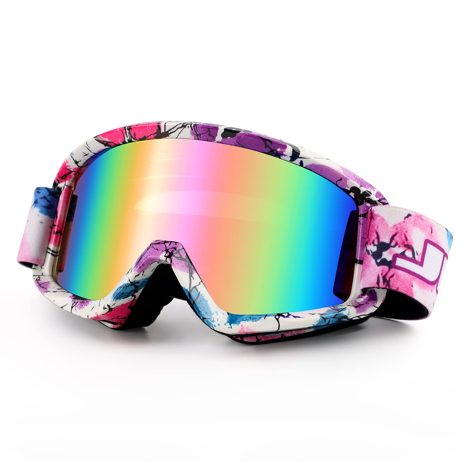 Motorcycle Goggles Anti Scratch Motorcross ATV Dirt Bike Helmet Goggles Off Road Dust proof Anti Fog Riding Protect Glasses UV400 Protect Bendable Eyewear Adjustable Strap for Adult Youth(Mt035-Pink)