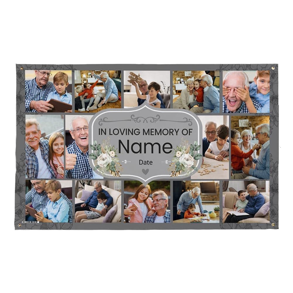 In Loving Memory - 14 Photo Collage Personalised Photo 5ft x 3ft Fabric Banner