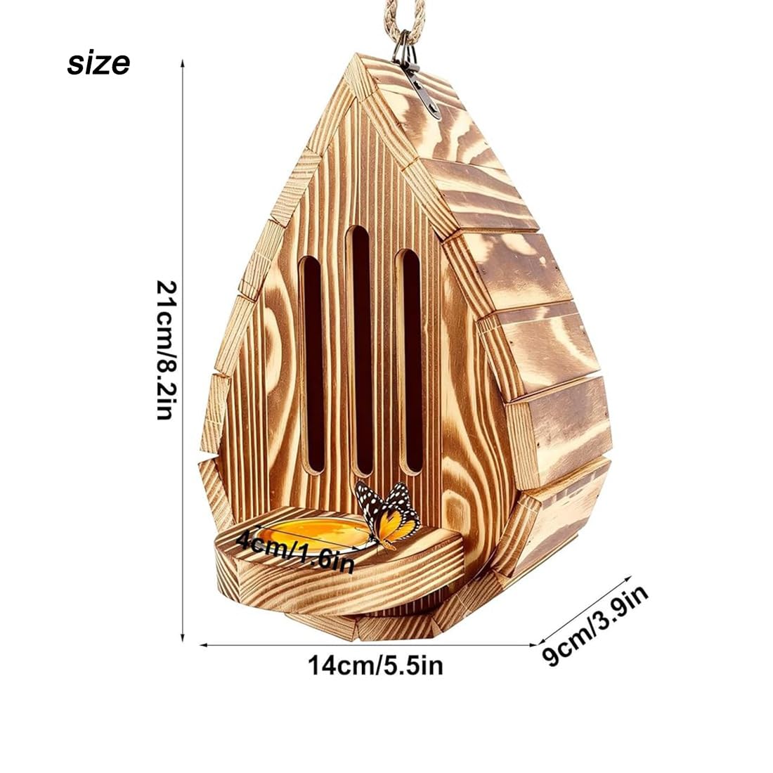 Casetta per farfalle, casetta in legno per farfalle con mangiatoia, rifugio esterno a forma di goccia, facile da pulire (2 pezzi)