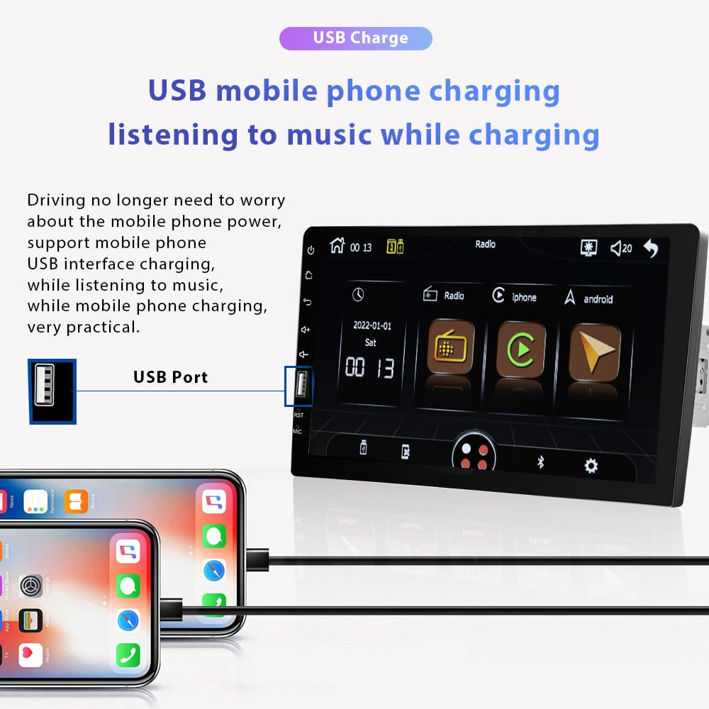 9 Pulgadas Autoradio 1 DIN con Carplay Android Auto Mirror Link, Pantalla Táctil Bluetooth Radio Coche Soporta FM Am SWC Cámara de Seguridad Mic USB TF/USB/AUX Input