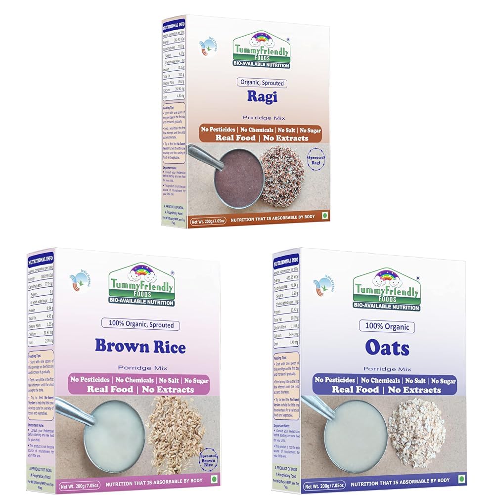 Tummy Friendly Stage1 Organic Cereal for Little Ones. Sprouted Ragi, Brown Rice, Oats. Available in Baby Trial Packs. Real Food, No Harmful Ingredients. Shelf life 6 Months-image-41