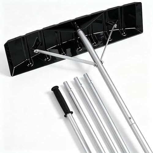 20FT 25" Wide Extendable Aluminum Snow Roof Rake, PC Black