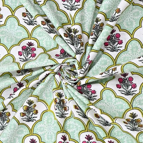 Image of India 100% Pure Cotton Jaipuri Printed Double Bedsheet with 2 Pillow Covers | Traditional Sanganeri Floral Design | Soft Breathable Fabric | King Size Bedsheet for Bedroom (Kaya57)